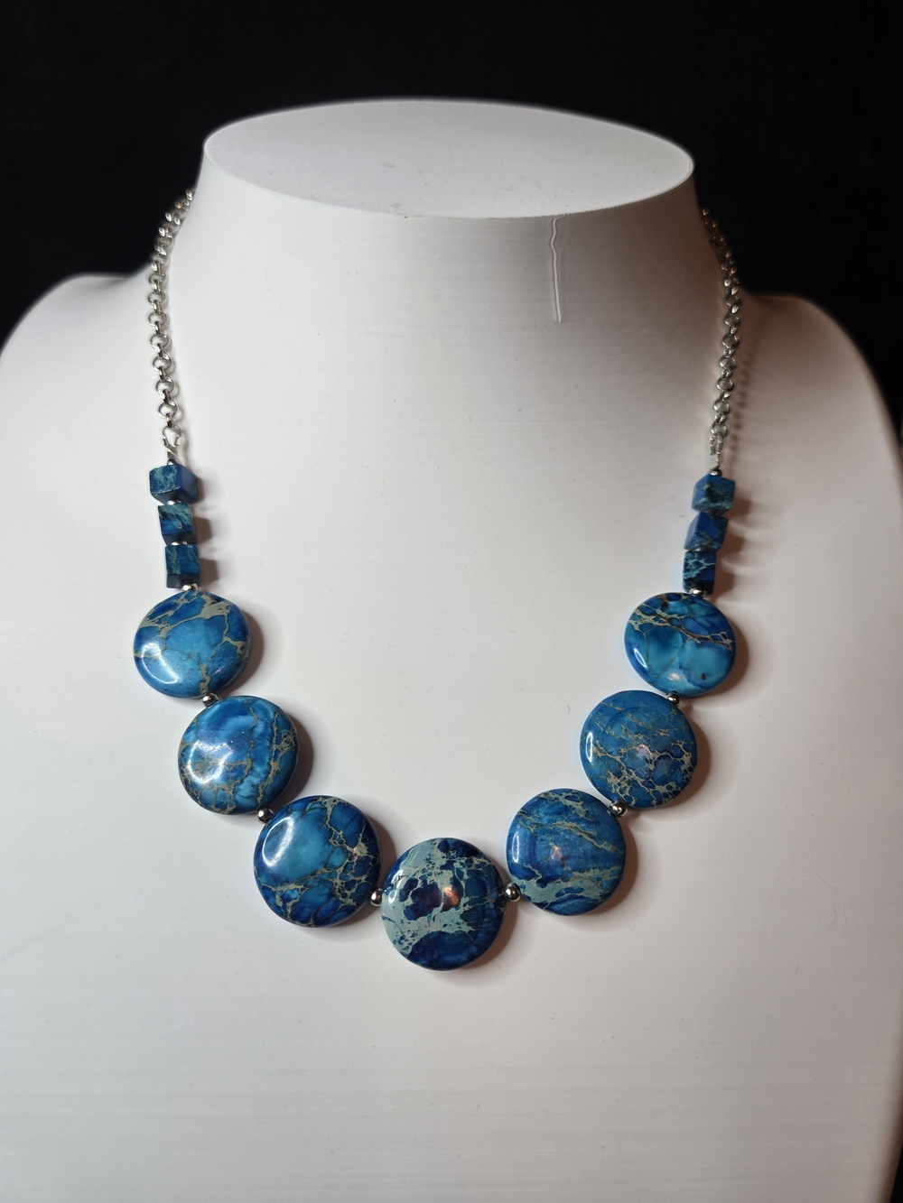 Cobalt Blue Sea Sediment Jasper Disc Statement Necklace